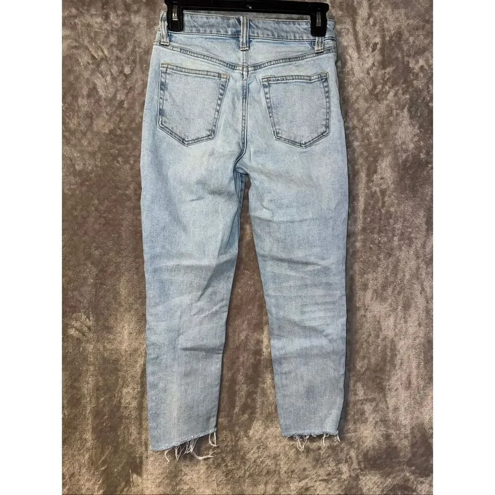 OAT High Rise Straight Crop Button Fly Raw Hem light wash Jeans Sz 25 #749